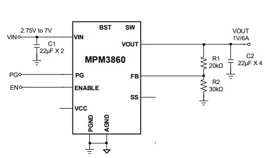 Application Circuit Diagram - Monolithic Power Systems (MPS) MPM3860 Switching Voltage Regulators Application Circuit Diagram - Monolithic Power Systems (MPS) MPM3860 Switching Voltage Regulators